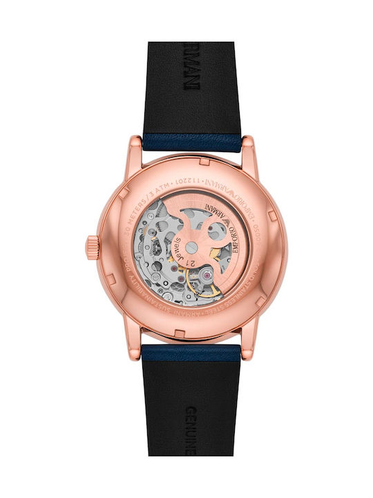 Emporio Armani Luigi Meccanico Ανδρικό Ρολόι 43mm Μπαταρίας με Μπλε Δερμάτινο Λουράκι