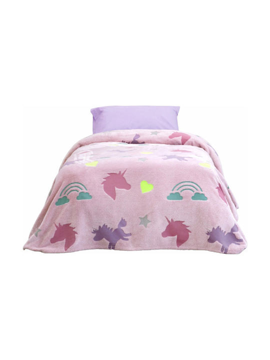 Kocoon Pătură Fleece Shiny Unicorn 150x220buc 27048 Fosforescentă Roz