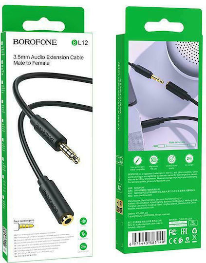 Borofone TRRS Audio Cable 3.5mm Male - 3.5mm Female Black 2m BL12