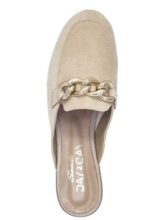 Flat Δερμάτινα Mules σε Μπεζ Χρώμα