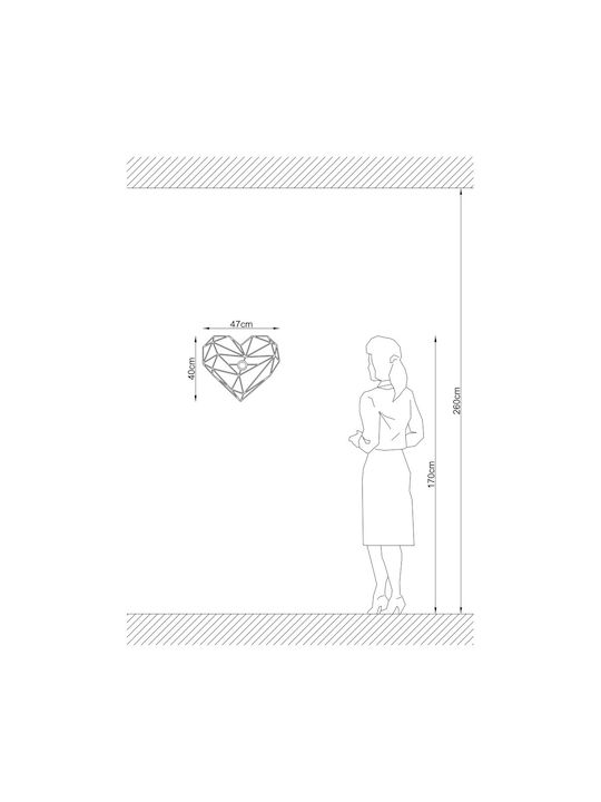 Megapap Heart Μοντέρνο Φωτιστικό Τοίχου με Ντουί E27 Μαύρο 47x40x12εκ.