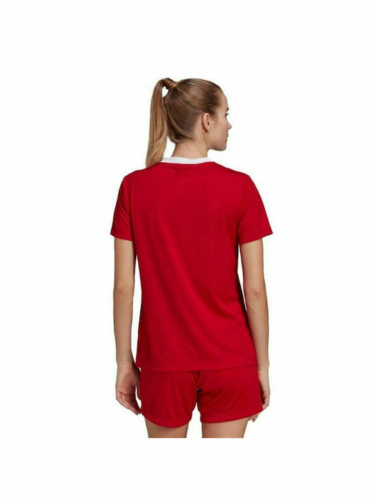 Adidas Entrada 22 Women's Athletic T-shirt Fast Drying with V Neckline Red