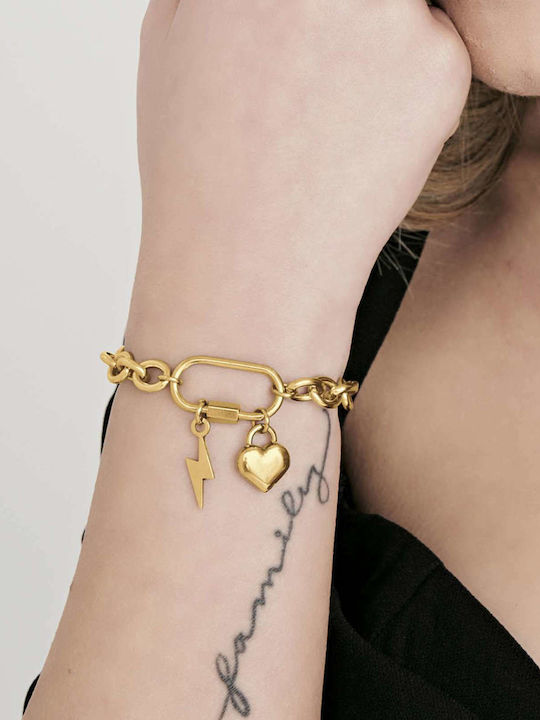 Luca Barra Bracelet Chain with design Heart made of Steel Gold Plated