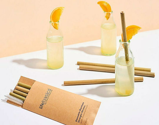 The Humble Co. Straws Bamboo Brown with Brush 4pcs