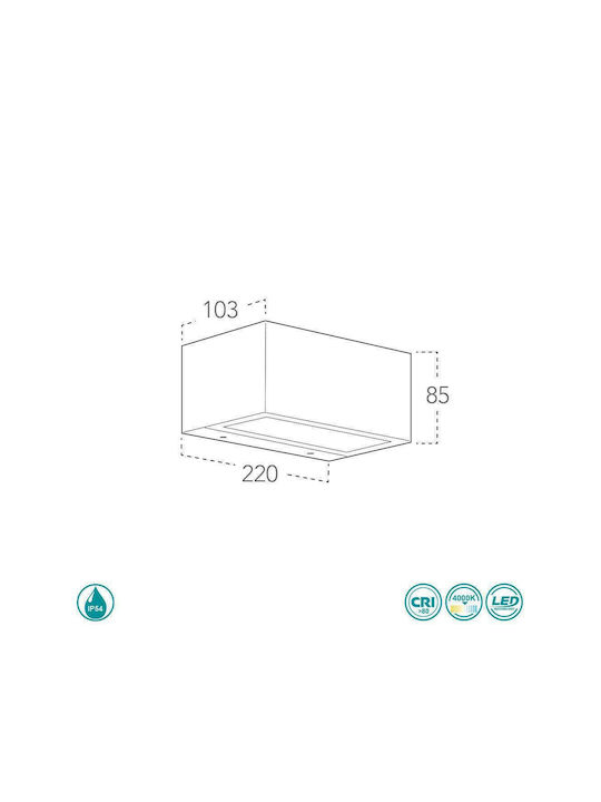 Fan Europe LED-W-Twin-M Wall-Mounted Outdoor Ceiling Light LED IP54 20W with Natural White Light Double Beam 22x10.3x8.5εκ.