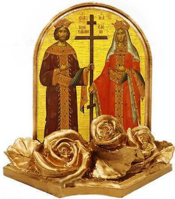 SAINT CONSTANTINE & HELEN - (Set of 30 pieces) Gold plated ceramic baptismal bonbonniere