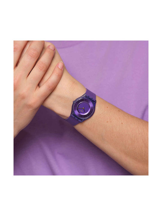 Swatch Purple Time Uhr Batterie mit Lila Kautschukarmband