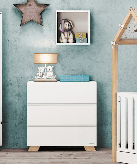 Oslo Baby Wickelkommode mit 3 Schubladen Weiß 95x50x91cm