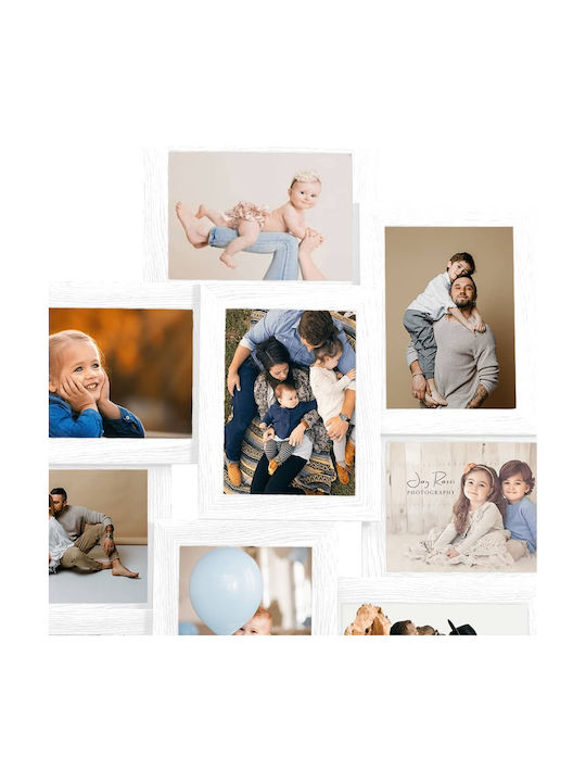 vidaXL Wooden Wall-Mounted Multi Picture Frame 10 Photos White