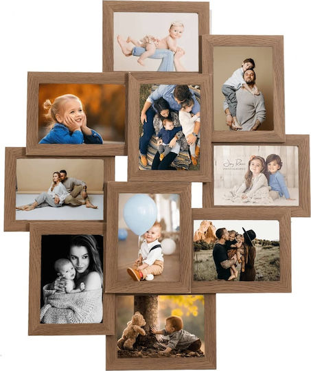 vidaXL Wall-Mounted Multi Wooden Light Brown Picture Frame