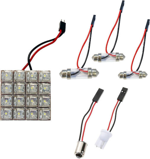 Auto Gs Λάμπα Αυτοκινήτου T10 Led Πλαφονιέρας Αυτοκινήτου με 5 Αντάπτορες 16Led 12V Λευκό LED Λευκό 12V 1τμχ 0000793