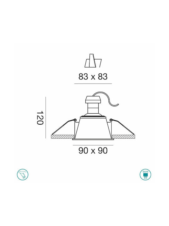 Gea Luce Ceres Square Metallic Recessed Spot with Socket GU10 Copper 9x9cm. 1pcs