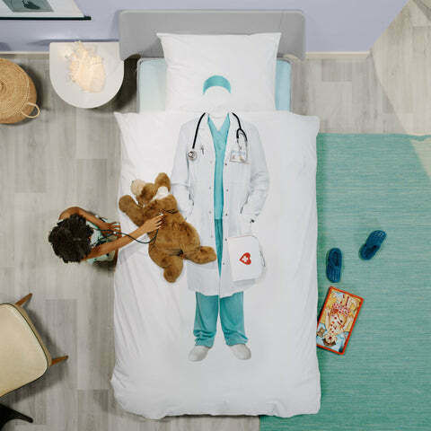 Snurk Doctor Set Kids Duvet Cover Single with Pillowcase White 140x200cm