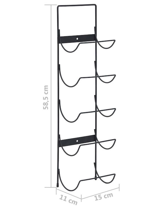 vidaXL Wandmontiert Flaschenhalter Metallisch für 5 Flaschen Schwarz 15x11x58.5εκ.