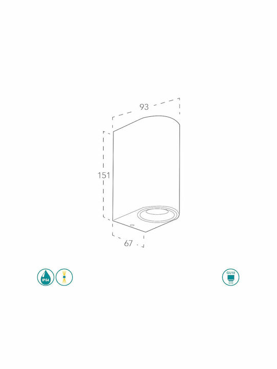 Fan Europe Wandmontiertes Außen-Spotlight GU10 IP54 Doppelstrahl 15.1x9.3x6.7εκ.