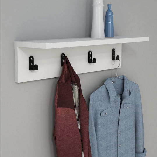 HomeMarkt Wooden Wall Hanger with 4 Slots White 60x16.3x14.5cm 1pc