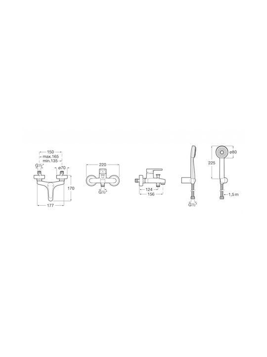 Roca Mixing Bathtub Shower Faucet Complete Set Silver