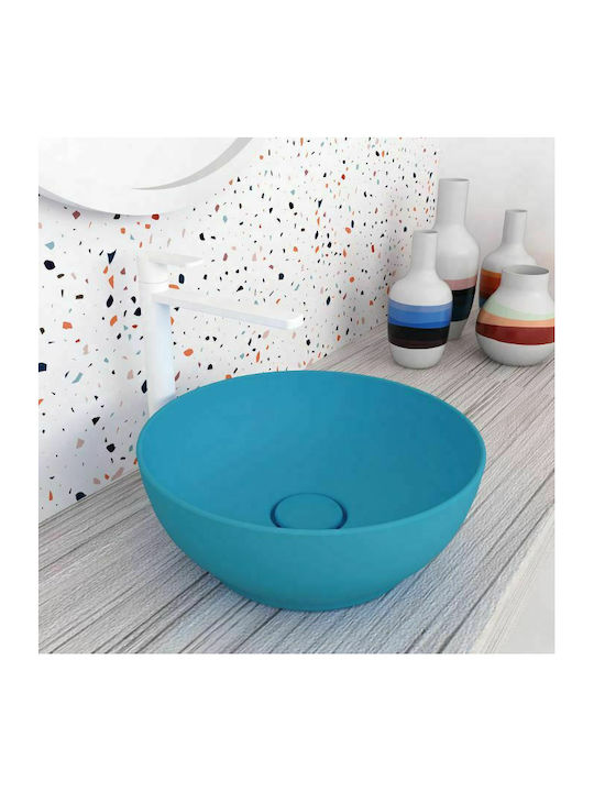 Olympia Trend Round Επικαθήμενος Νιπτήρας Πορσελάνης 38x38x14.4cm Γαλάζιος