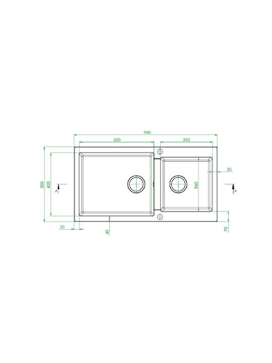 Pyramis Alazia 070183411 Drop-In Spüle Links aus Verbundgranulat B96xT50cm Industrial Grey