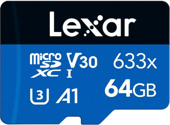 Lexar High-Performance 633x microSDXC 64GB U3 V30 A2 UHS-I 100MB/s με αντάπτορα