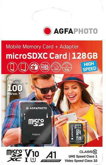 AgfaPhoto microSDXC 128GB U3 V10 Hohe Geschwindigkeit mit Adapter