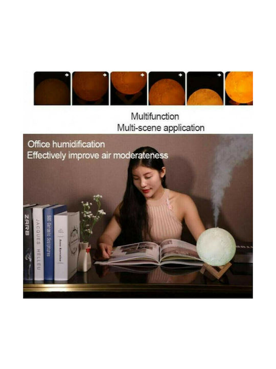 Led Συσκευή Αρωματοθεραπείας 3D Moon Lamp Λευκή