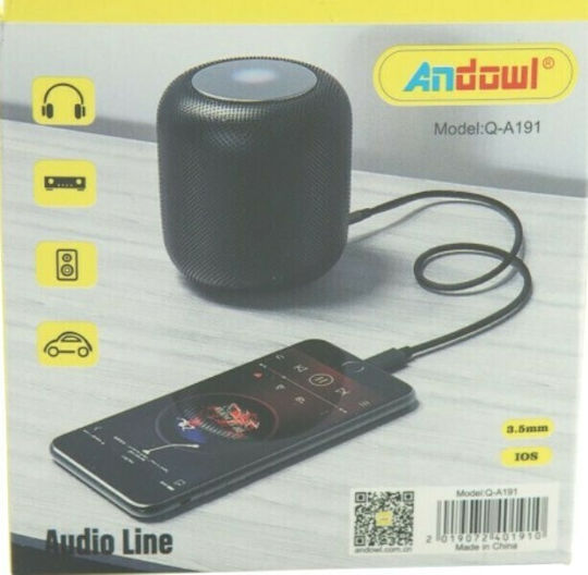 Andowl Q-A191 Braided 3.5mm to Lightning Cable Μαύρο 1m