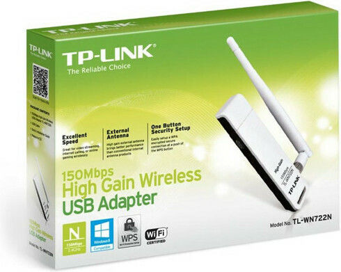TP-LINK TL-WN722N USB Адаптер За Мрежа С Безжична Wi-Fi Връзка 150Mbps И Сваляема Антена (Версия v1)