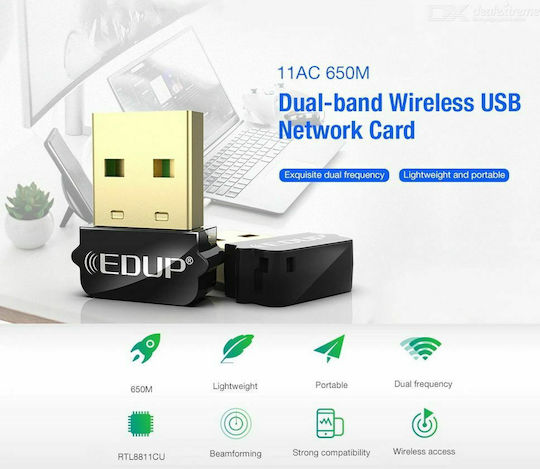EDUP EP-AC1651 USB Network Adapter with Wireless Wi-Fi Connection 650Mbps