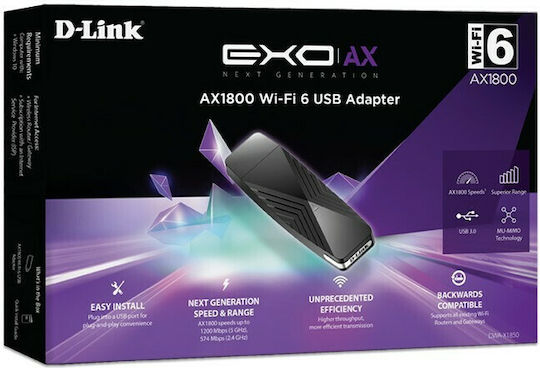 D-Link AX1800 USB Network Adapter with Wireless Wi-Fi Connection 1774Mbps (Standard v3.20)
