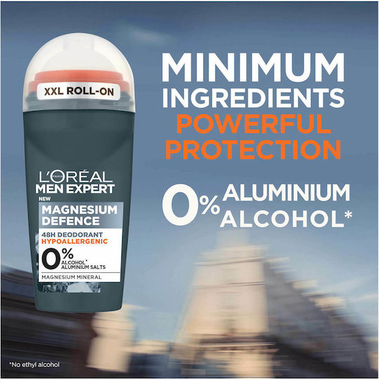 L'Oreal Paris Men Expert Magnesium Defence Αποσμητικό 48h σε Roll-On Χωρίς Αλουμίνιο 50ml