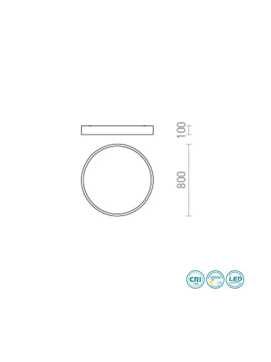 Rendl Light Studio Mezzo 80 Στρογγυλό Εξωτερικό LED Panel 100W με Θερμό Λευκό Φως 3000K
