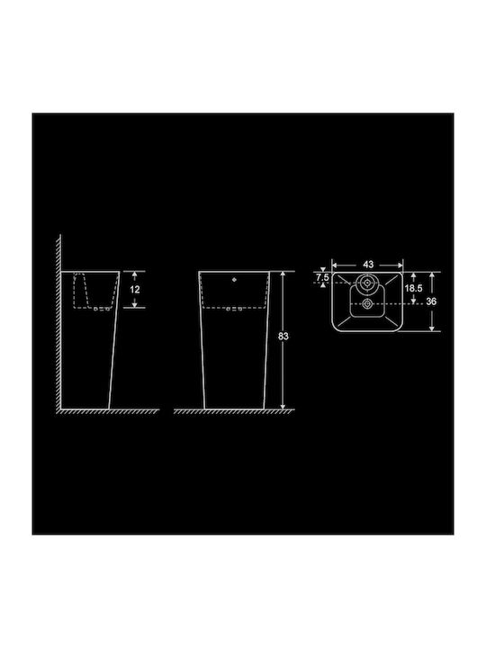 Vinci Cube Slim Floor Sink Porcelain 43x36x83cm White