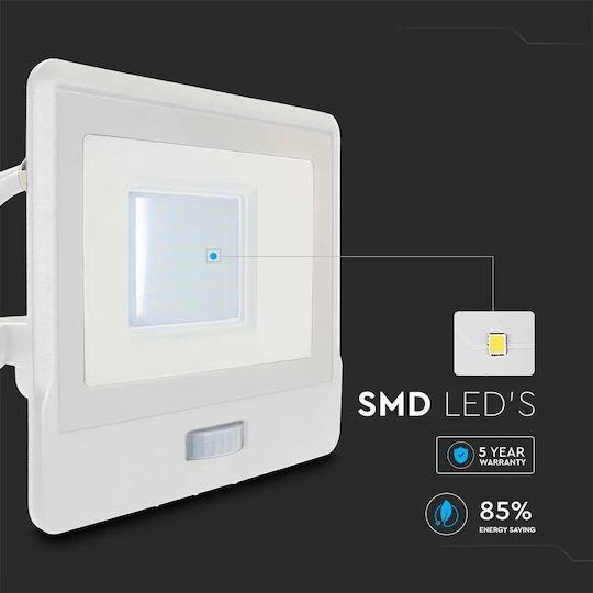 V-TAC Waterproof LED Flood Light 30W Natural White 4000K With Motion Sensor IP65