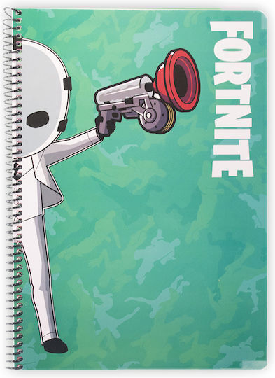 Gim Σπιράλ Τετράδιο Ριγέ Α4 70 Φύλλων 2 Θεμάτων Fortnite Πράσινο