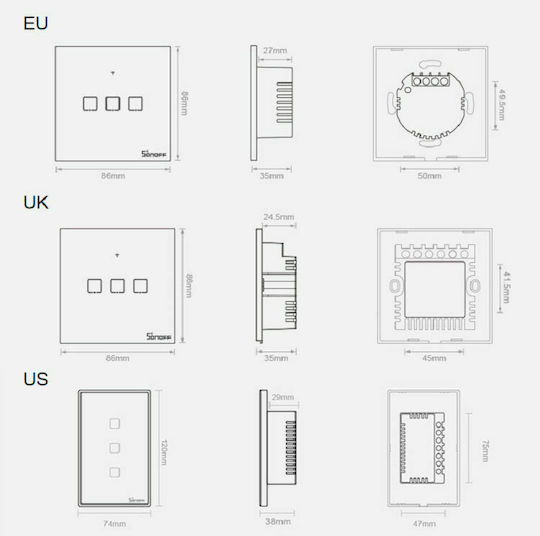 Sonoff TX T1 Recessed Touch Wall Switch Wi-Fi Lighting One-Way with Frame White