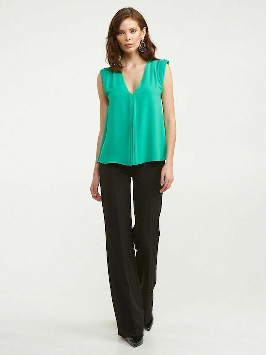 Women's Summer Blouse Sleeveless with V Neckline Green