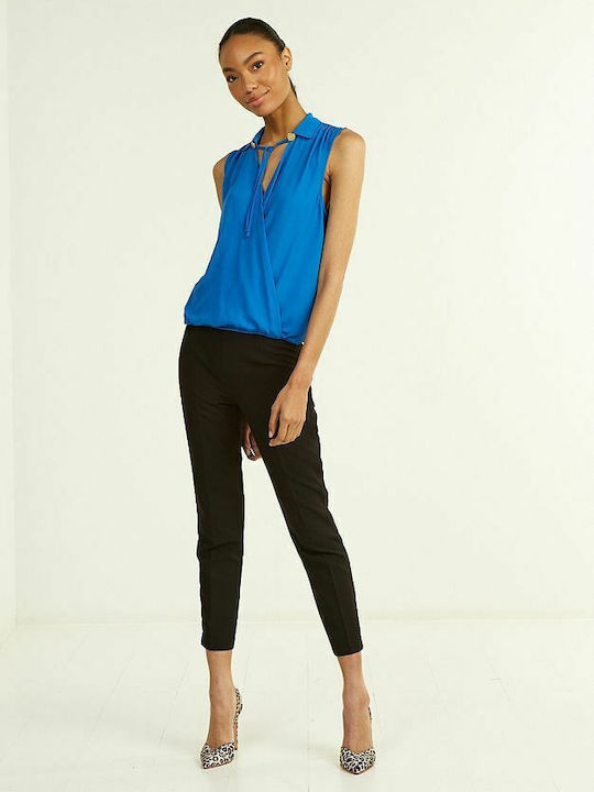 Women's Summer Blouse Sleeveless with V Neckline Blue