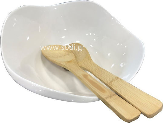 Cryspo Trio Fleur Porcelain Salad Bowl with Salad Spoons White 27x27x11cm 3pcs