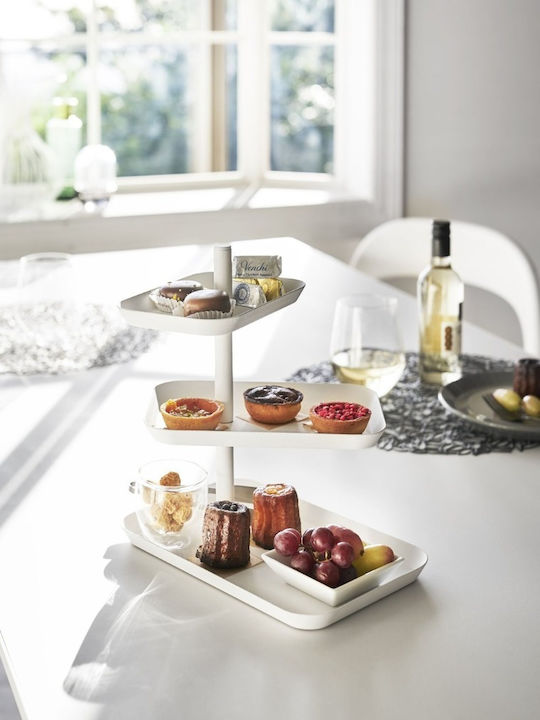 Yamazaki Metallic Dessert Tower Stand with 3 Tiers White 24.7x15.7x25.7cm