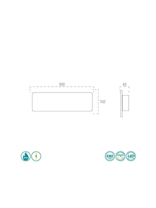 Fan Europe Wandmontierte Außen-Deckenleuchte LED IP65 12W mit Natürliches Weiß Licht Doppelstrahl 40x10.2x4.5εκ.