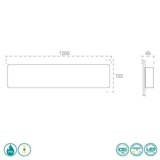 Fan Europe Parker Стенна Външна Таванна Лампа LED IP65 30W с Естествено Бяло Светлина Двоен Лъч 10.2x10.2x4.5см