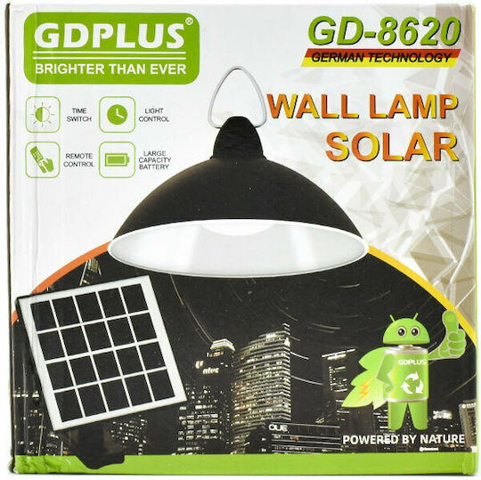 GDPLUS Κρεμαστό Ηλιακό Φωτιστικό 20W Ψυχρό Λευκό 6000K με Φωτοκύτταρο και Τηλεχειριστήριο IP65