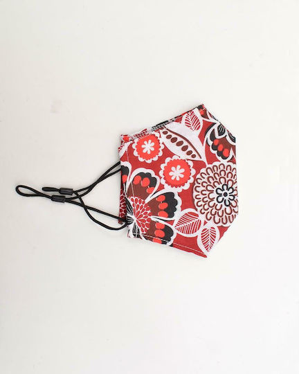 Pennie Red Bloom Βαμβακερή Μάσκα με Διπλό Ύφασμα 18x14cm Κόκκινο 1τμχ