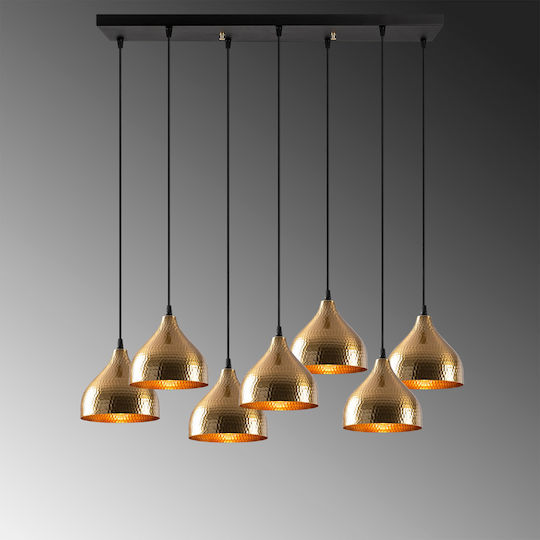 Tattoo Adjustable Pendant Light Gold Rail for 7 Bulbs E27 88x40cm