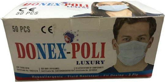 Poli Donex Poli Luxury Face Mask Hypoallergenic 3ply Mască de protecție Albastru 50buc