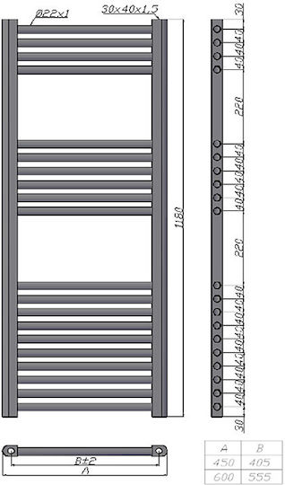 Karag Nile Towel Rail Bathroom 1180x450 460kcal/h Silver