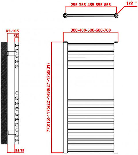 K-Energy Artemis Towel Rail Bathroom 1000x700 854kcal/h White