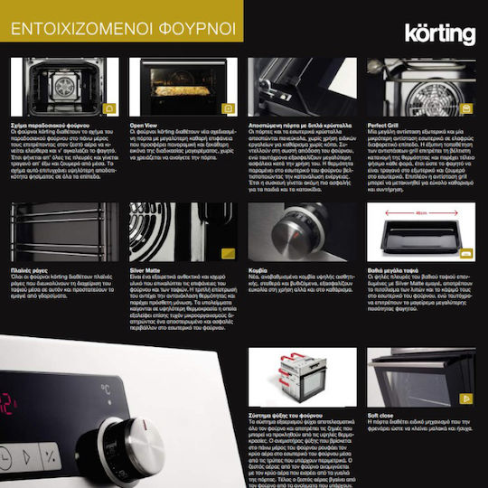 Korting Φούρνος άνω Πάγκου 71lt Π59.5εκ. Inox