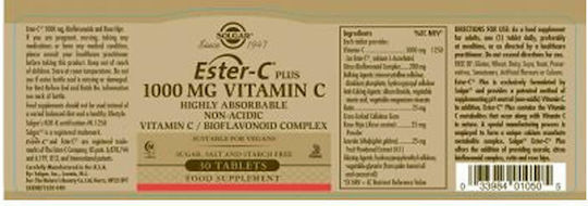 Solgar Ester-C Plus Vitamin for Immune System Boost, the Skin & Antioxidant Action 1000mg 60 Tablets